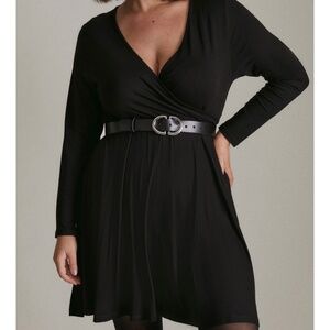 Karen Millen Plus Size Belted Wrap Long Sleeve Viscose Blend Jersey Dress